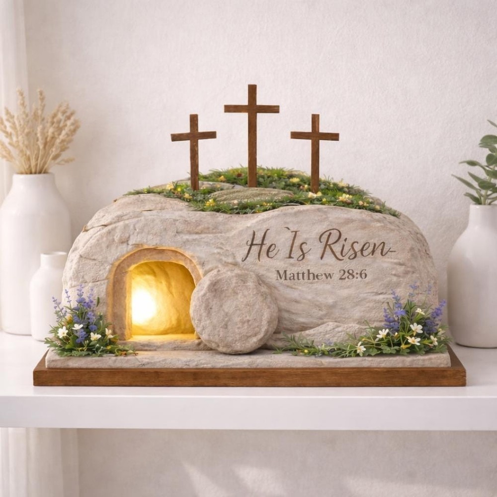 He Is Risen Empty Tomb 2 Layer Wooden Block, Easter Decor, Christian Resurrectio
