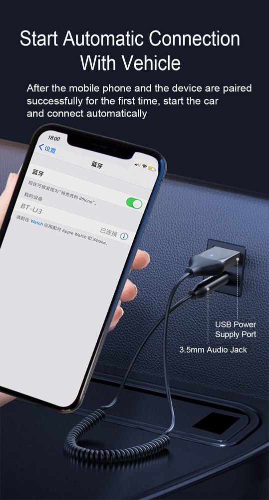 Car Audio Bluetooth Cable AUX Adapter Transmitter BT Receiver USB To 3.5mm