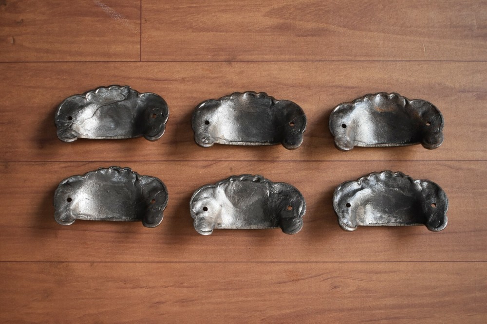 Victorian cast iron Cup cabinet drawer door knobs handles pull rustic 6 pcs