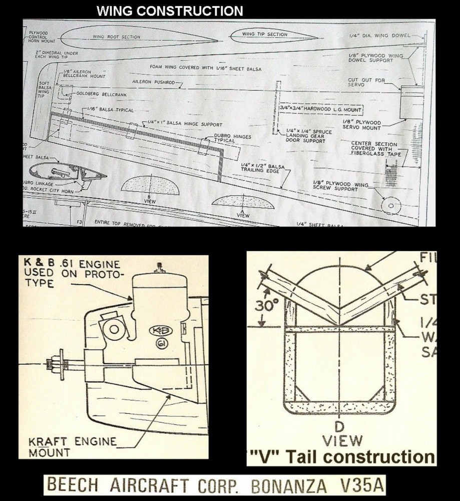 RC plans & Full Size Patterns BEECH AIRCRAFT CORP. BONANZA V35A span 59"