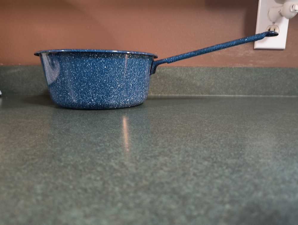 Blue With White Speckles Camp Enamelware 2 qt. Saucepan