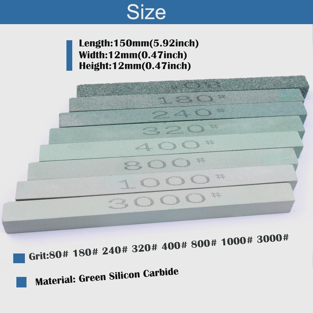 8 Pcs Rectangular Shaped Sharpening Stone Sticks Set, 5.92Inch Green Silicon