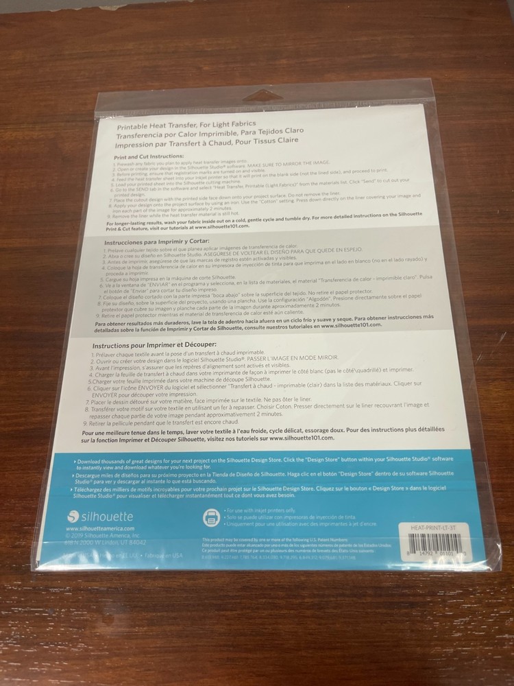 Silhouette Printable Heat Transfer for Light Fabrics 5 Sheets