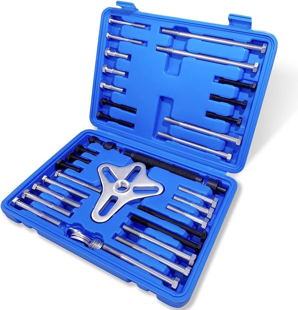 46-Piece Harmonic Balancer Puller Set - Versatile Automotive Tool Kit in Blue