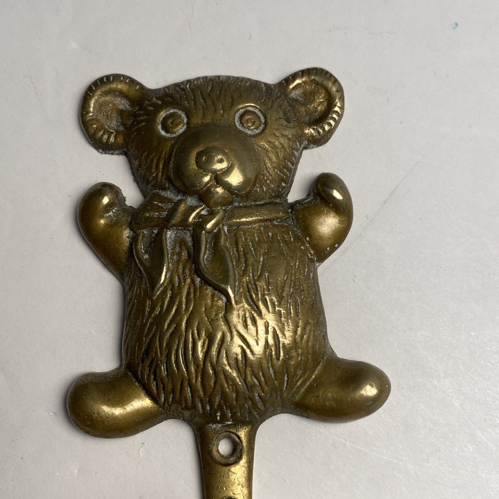 Vintage Solid Brass Teddy Bear Shape Coat Hook Key Hanger Brass Hook 4.5”