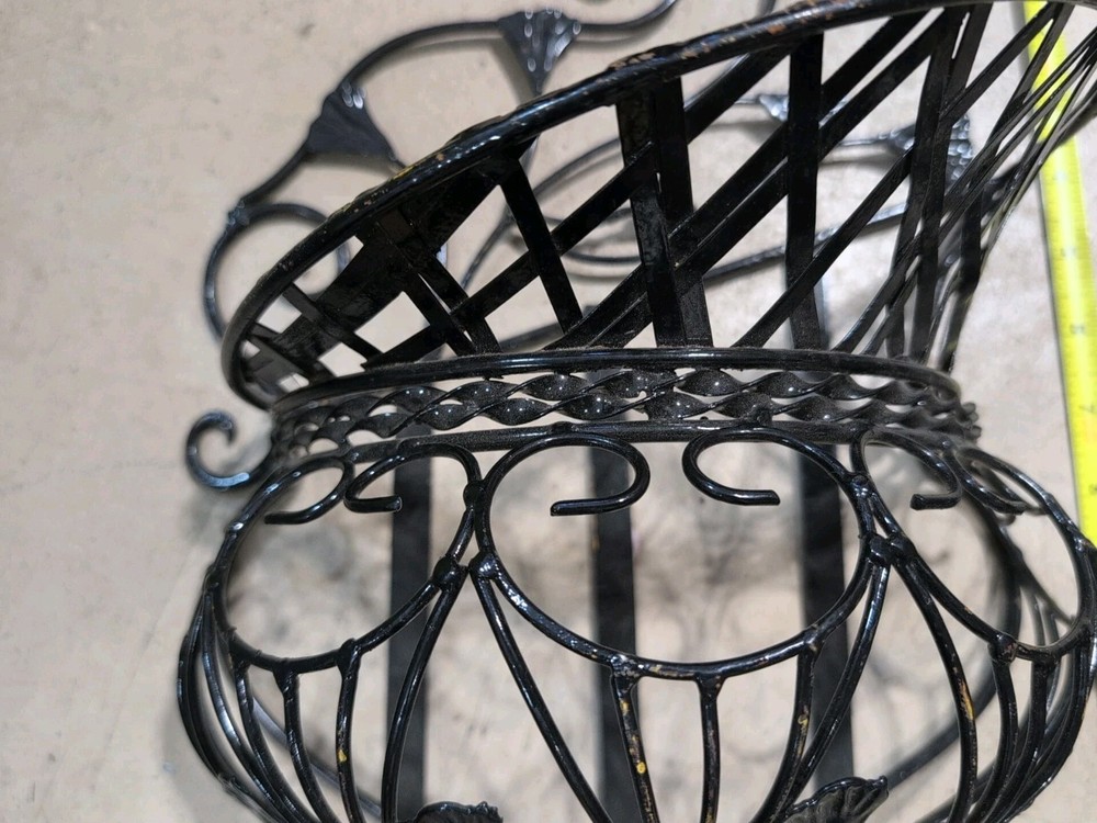 Pair Vintage Scrollwork Wrought Iron Wall Sconces Caged Floral Baskets