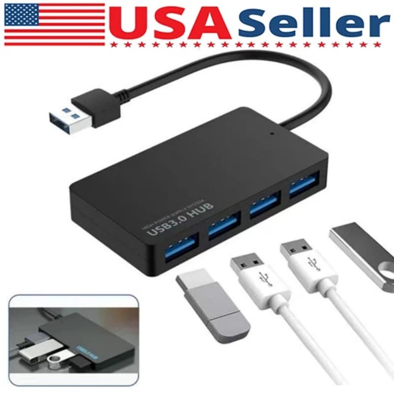 High-Speed USB 3.0 Hub Multi Splitter 4-Port Multiple Expander Adapter Computer