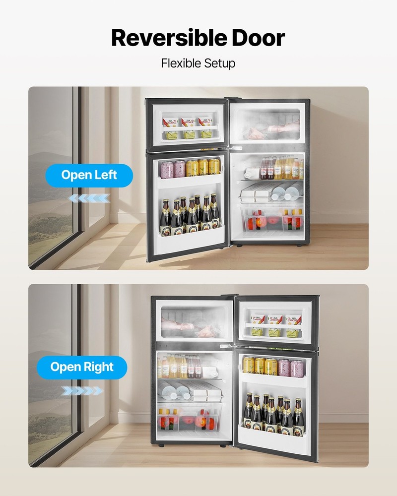Mini Fridge Freezer 3.2 Cu.Ft Two Door Compact Refrigerator Adjustable Tem
