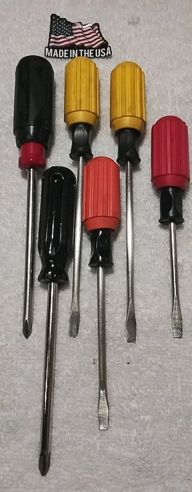 6pc USA-MADE VINYL SOFT RUBBER GRIP & PLASTIC HANDLE ASSORTED SIZES SCREWDRIVER