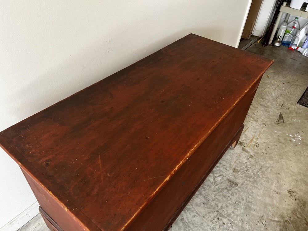 Antique Chippendale Blanket Chest old Red Paint softwood primitive surface pa