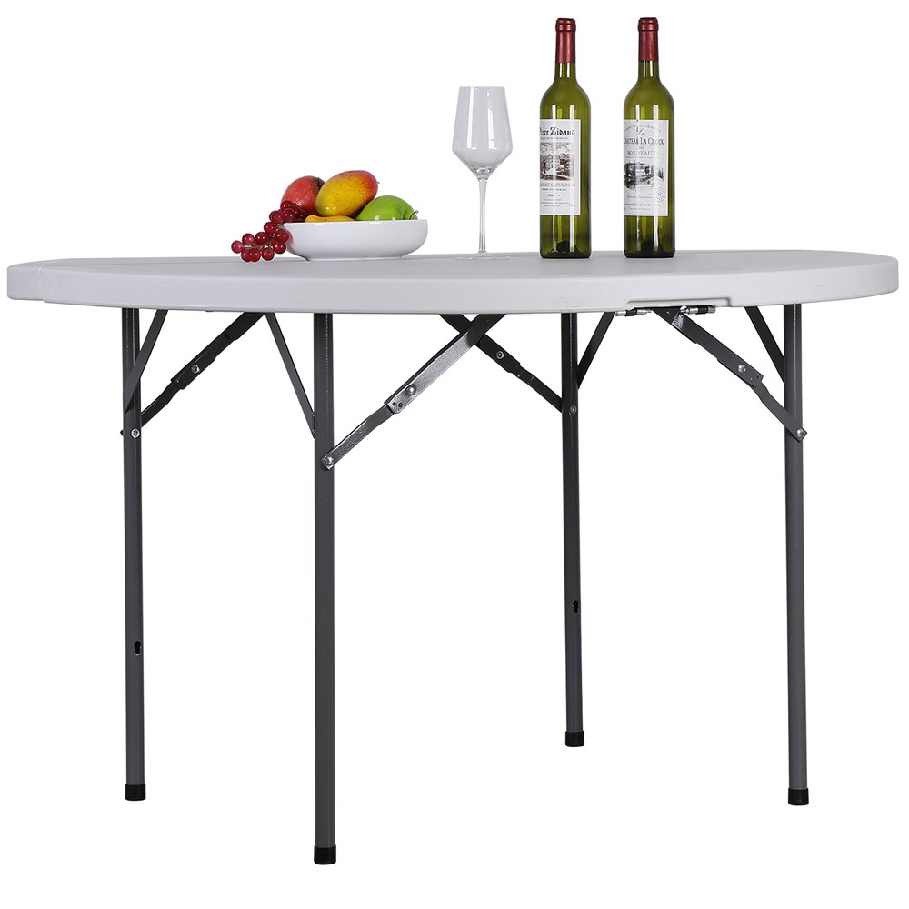 2PCS 4' Round Bi-Folding Camping Table Plastic Dining Card Table Kitchen Outdoor