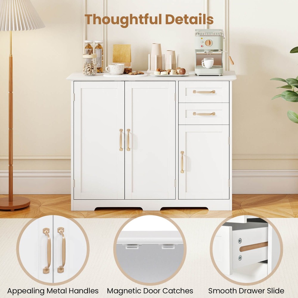 40" Sideboard Buffet Cabinet Modern Kitchen Storage Organizer with 2 Drawers