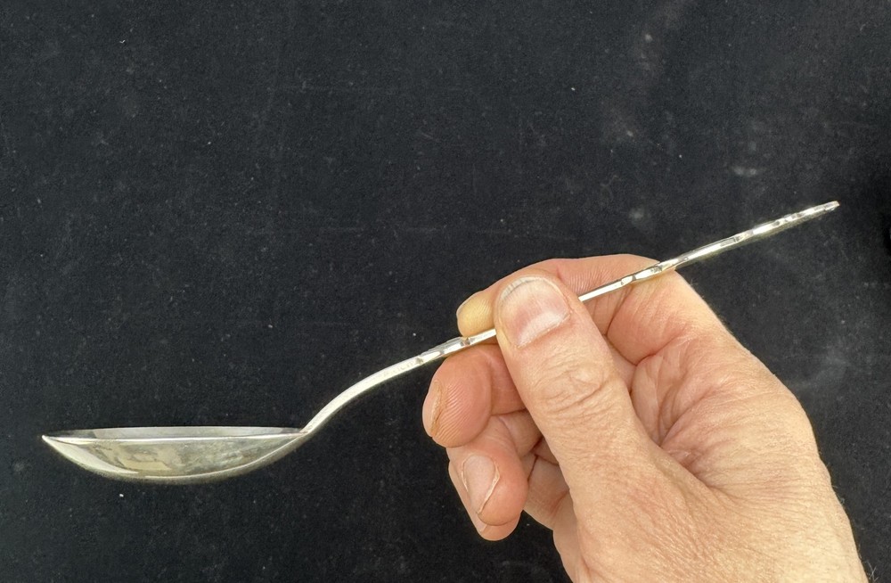 1916 Large Danish Silver Serving Spoon Tang Pattern Seaweed