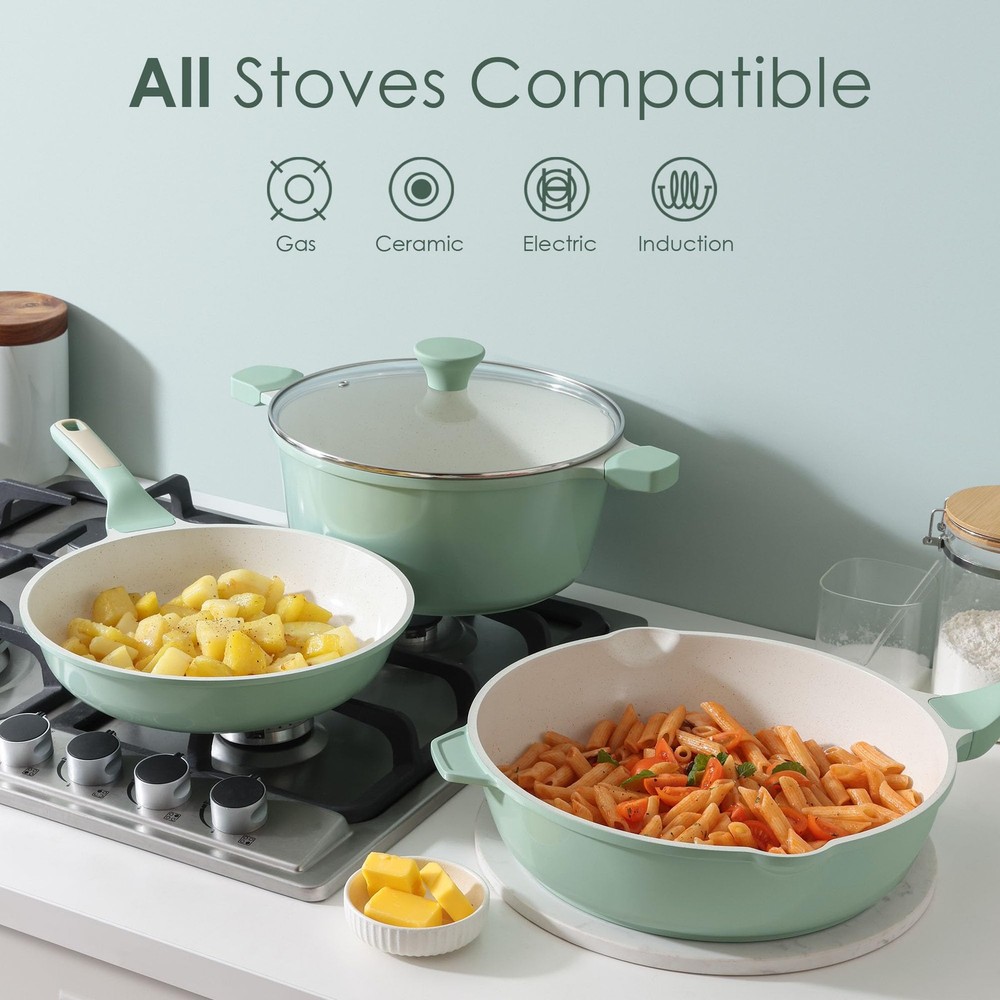 SENSARTE Nonstick Ceramic Cookware Set Large 13-Piece, Large, Mint Green