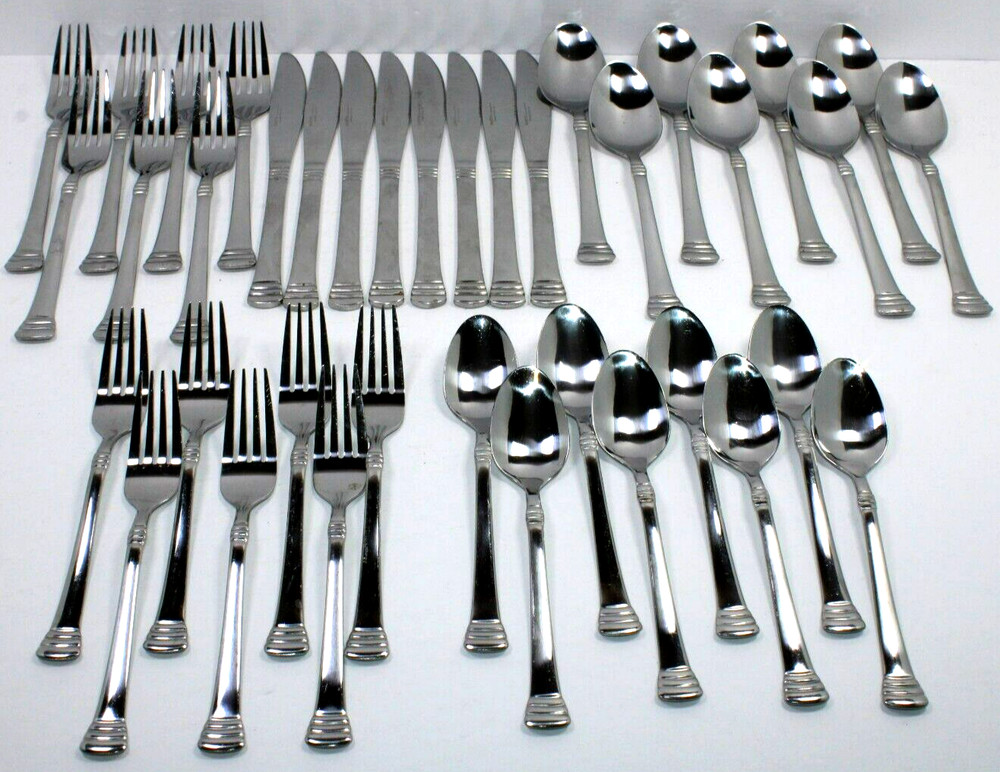 38 Pce. Hampton Silversmiths HSV131 Stainless Flatware, Fork, Knife, Spoon