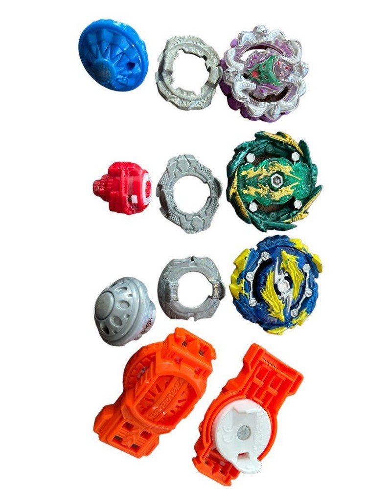 Three Beyblade Tops with 2 Plastic Launchers Hyper Sphere Infinty, Shock Typhon