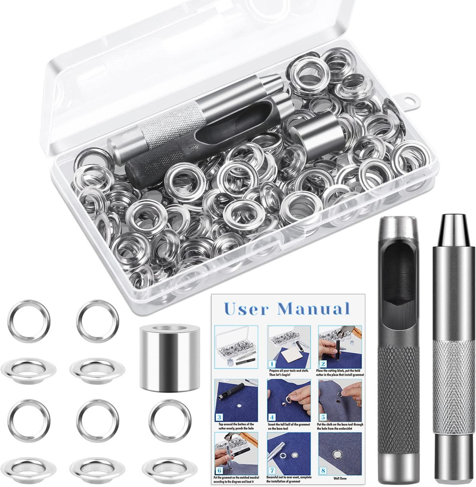 120 Sets Grommet Tool Kit 1/2 Inch, Grommet Eyelets Kit with Setting Tools and