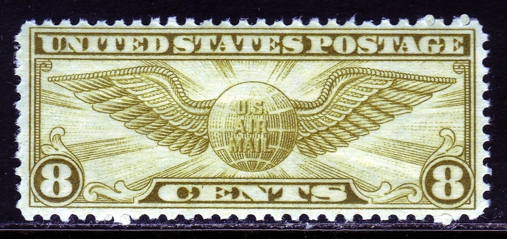 #C17 EIGHT CENT WINGED GLOBE AIRMAIL.  EXTRA FINE 1. NEVER HINGED OG. SCV $275