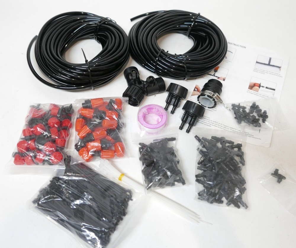 DYI Water Hose 100 ft Drip Automatic Irrigation System Adjustable Spray Kit