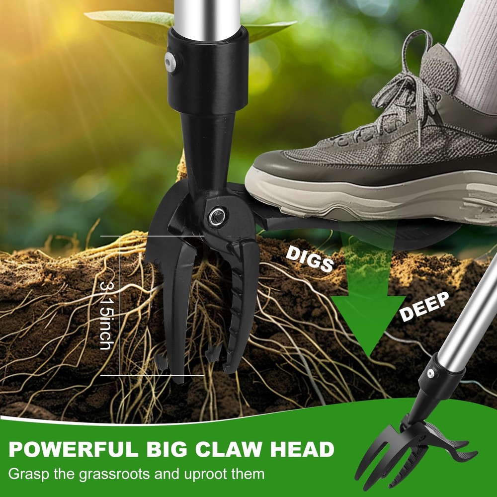 Weed Puller Tool, Lightweight, 4-Claw Stand Up Weeder Tool with Adjustable Ha...