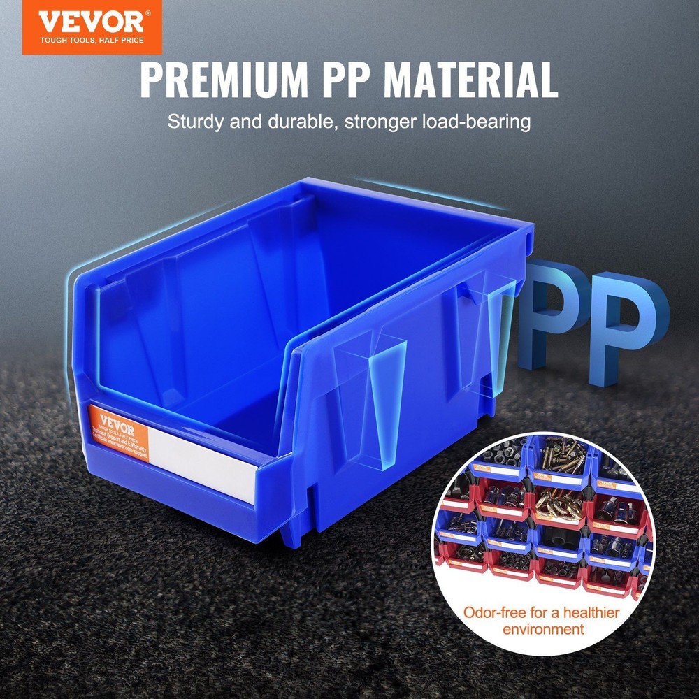 Stackable PP Bins 137x105x78mm, Blue/Red, 24-Piece for Kitchen Office