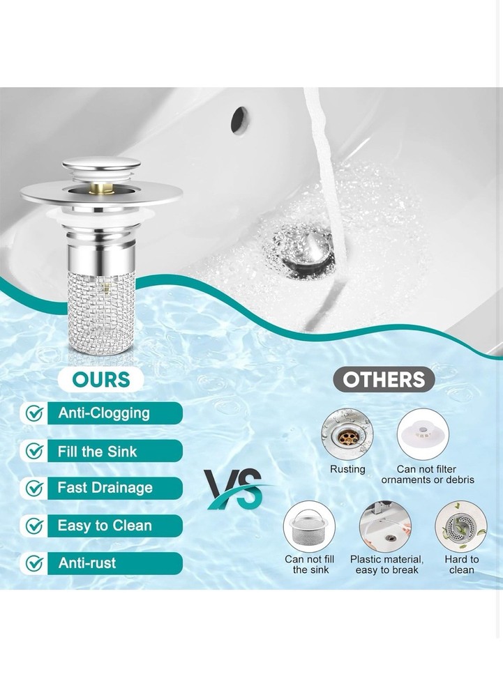 BASHANTOUD Upgraded 3 in 1 Pop Up Sink Drain Strainer