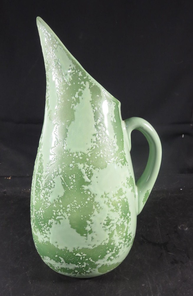 13" Pottery Pitcher Mid-Century Modern Green