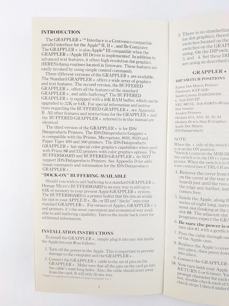Orange Micro Grappler+ Manual & Sticker - Apple II, Vintage Computing