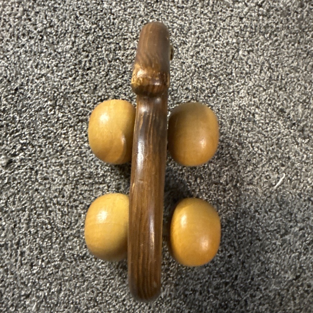 Vintage Wood Pull Toy Rabbit Bunny Push Wheel 2 Tone Rolling 8”