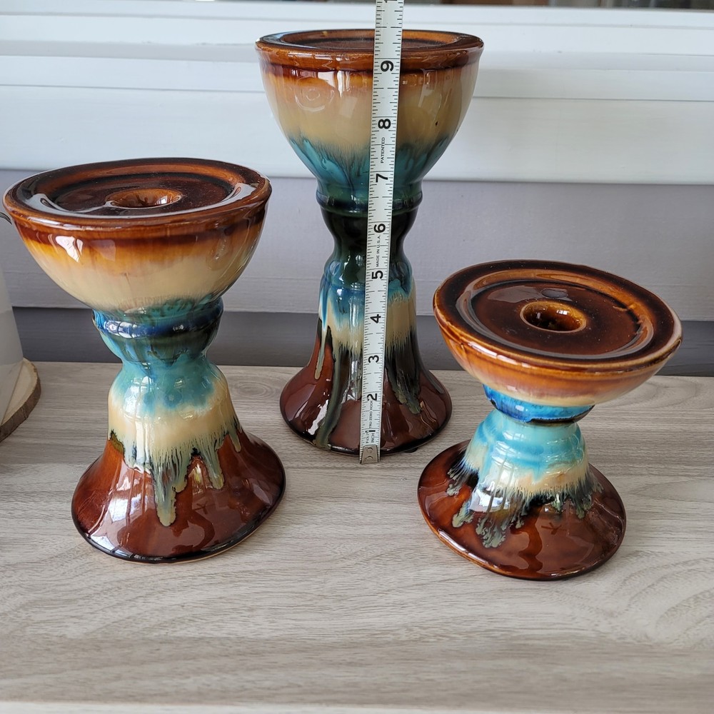 Glazed Pottery Candle Holders Set Of 3