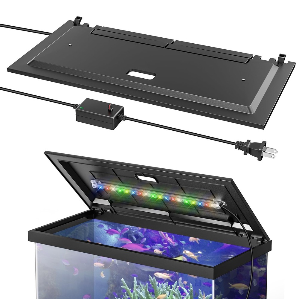 LED Aquarium Hood, Fish Tank Cover with Adjustable-Brightness Colored Light T...