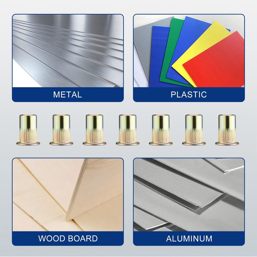 WORKPRO 150PC Rivet Nut 1/4"-20 Rivnut Zinc Plated Flat Head Threaded Insert Nut