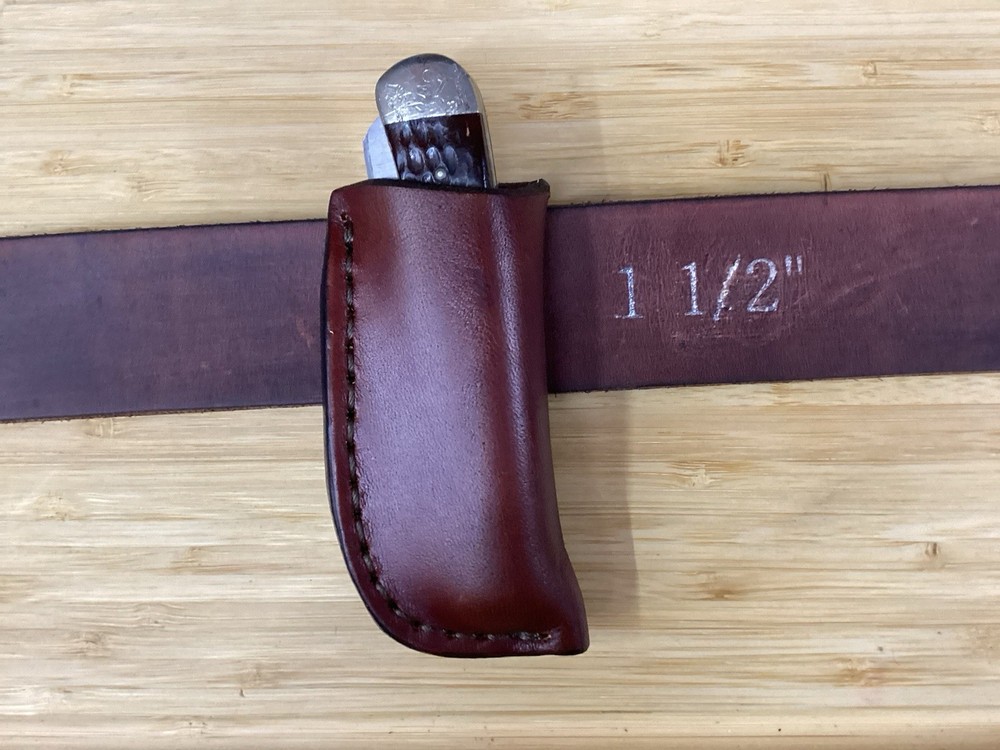 Trapper Size Leather Folding Knife Belt Loop Sheath (Sheath Only)