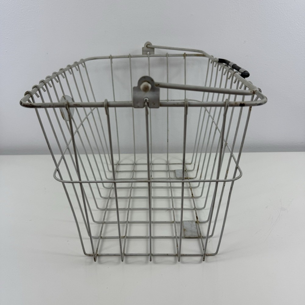 Vintage White Coated Bell Wire Bicycle Basket with Handle