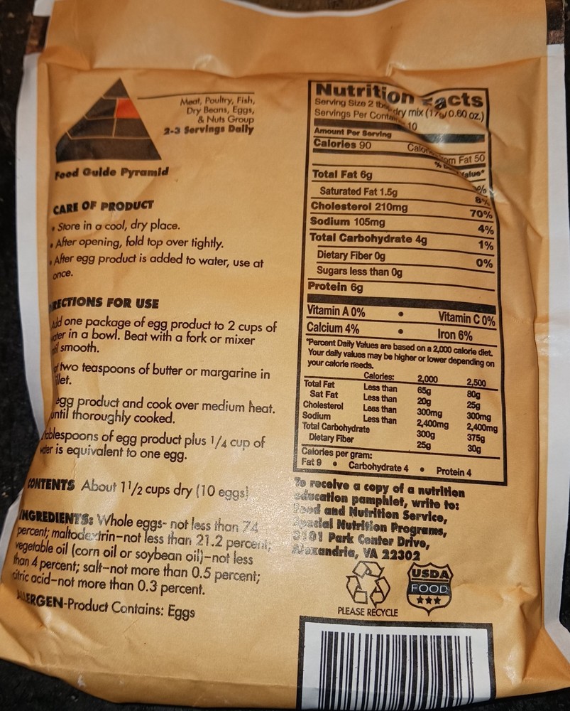 Powdered Eggs Dried Eggs Scrambled Baking Prepping Camping 6oz. Sonstegard MREs