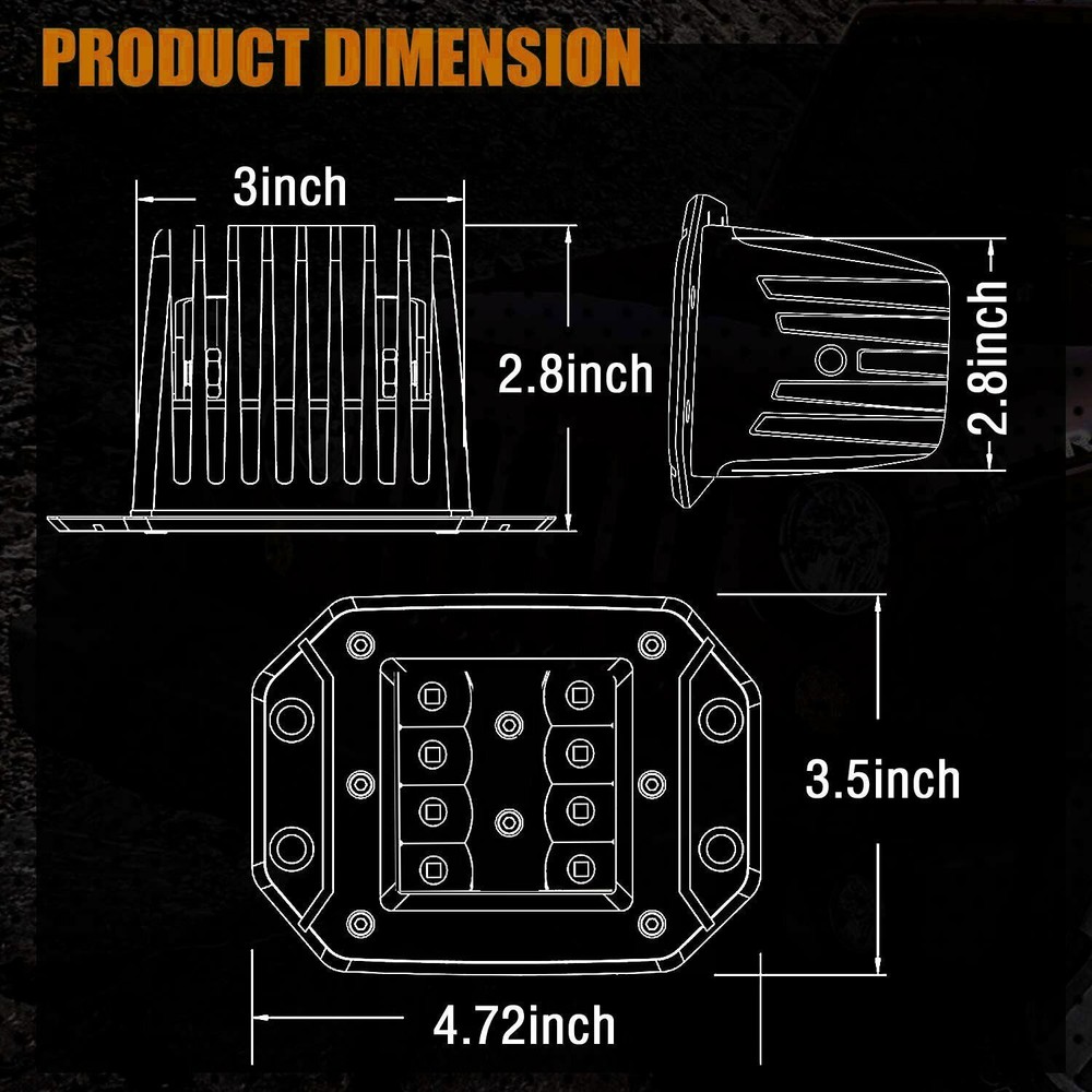 4x 5" Flush Mount LED Work Lights Cube Pods Offroad Driving Backup Reverse+ Wire