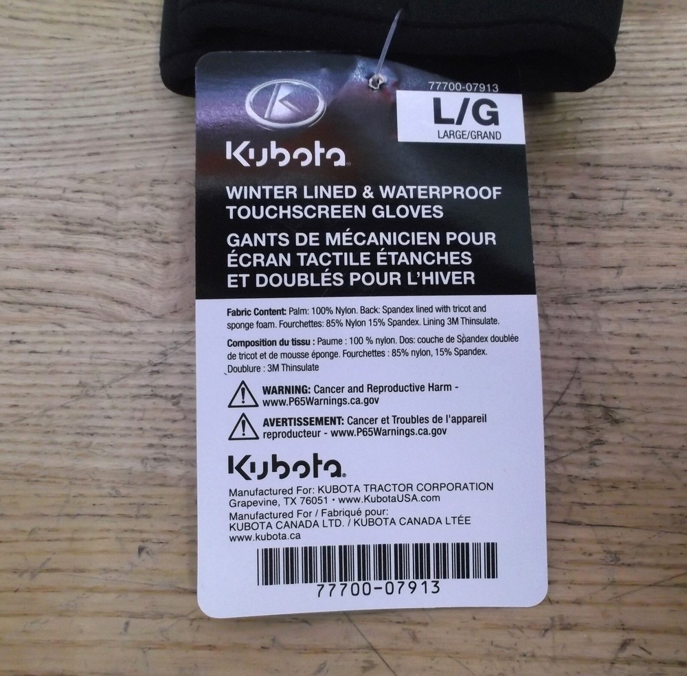 KUBOTA 3M THINSULATE WINTER LINED TOUCHSCREEN WORK GLOVES 77700-07913 LARGE
