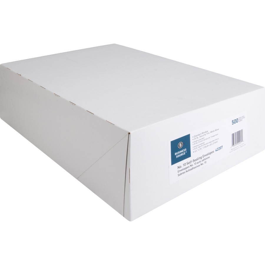 Business Source BSN42207 #10 Single Window Envelopes 500/box White