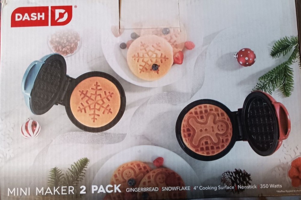DASH Mini Waffle Maker 2 Pack - Winter Designs with 4" Non-Stick Coated Surface