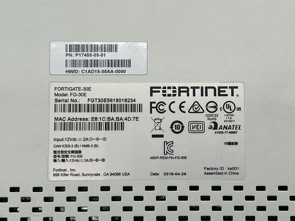 Fortinet FortiGate 30E Network Security Firewall-No Power Supply
