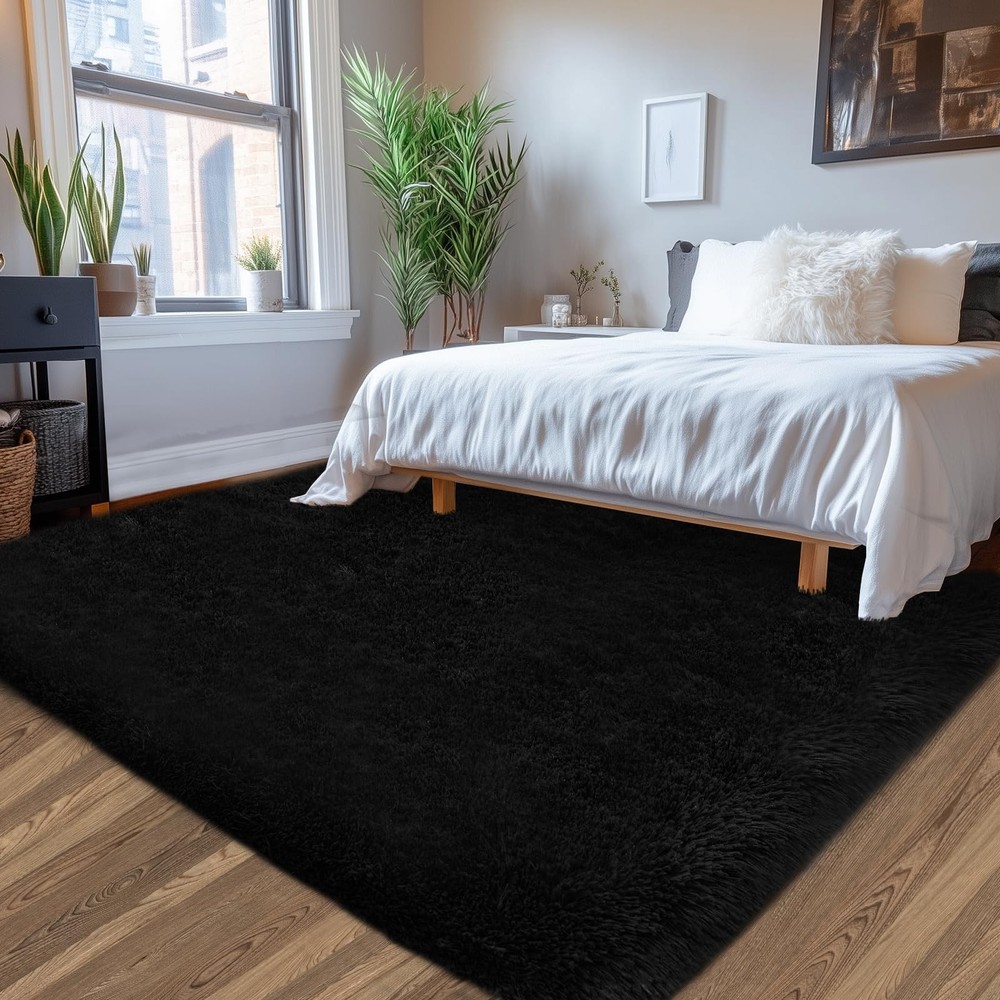 Topmaxcs Ultra Soft Fluffy Area Rugs: Shag 5' x 7' (Rectangular), Black