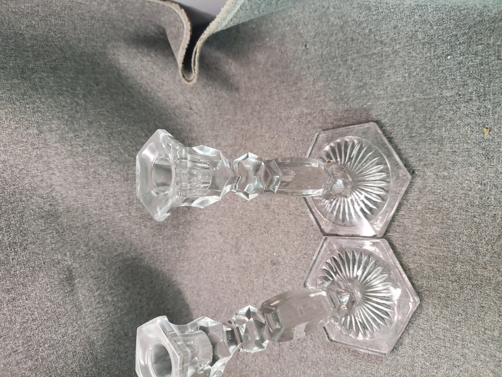 2 Clear Glass 9" Candle Stick Holders