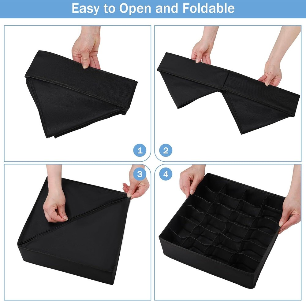 Boudar Foldable Storage Cubes Drawer Underwear Organizer 24 Cell, Black