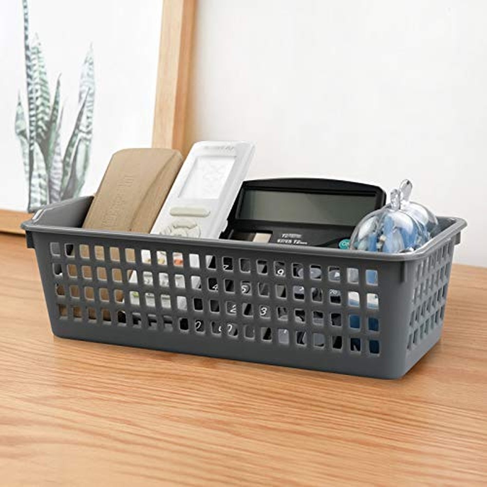 6-Pack Slim Plastic Storage Baskets Bin, Rectangle Basket Set