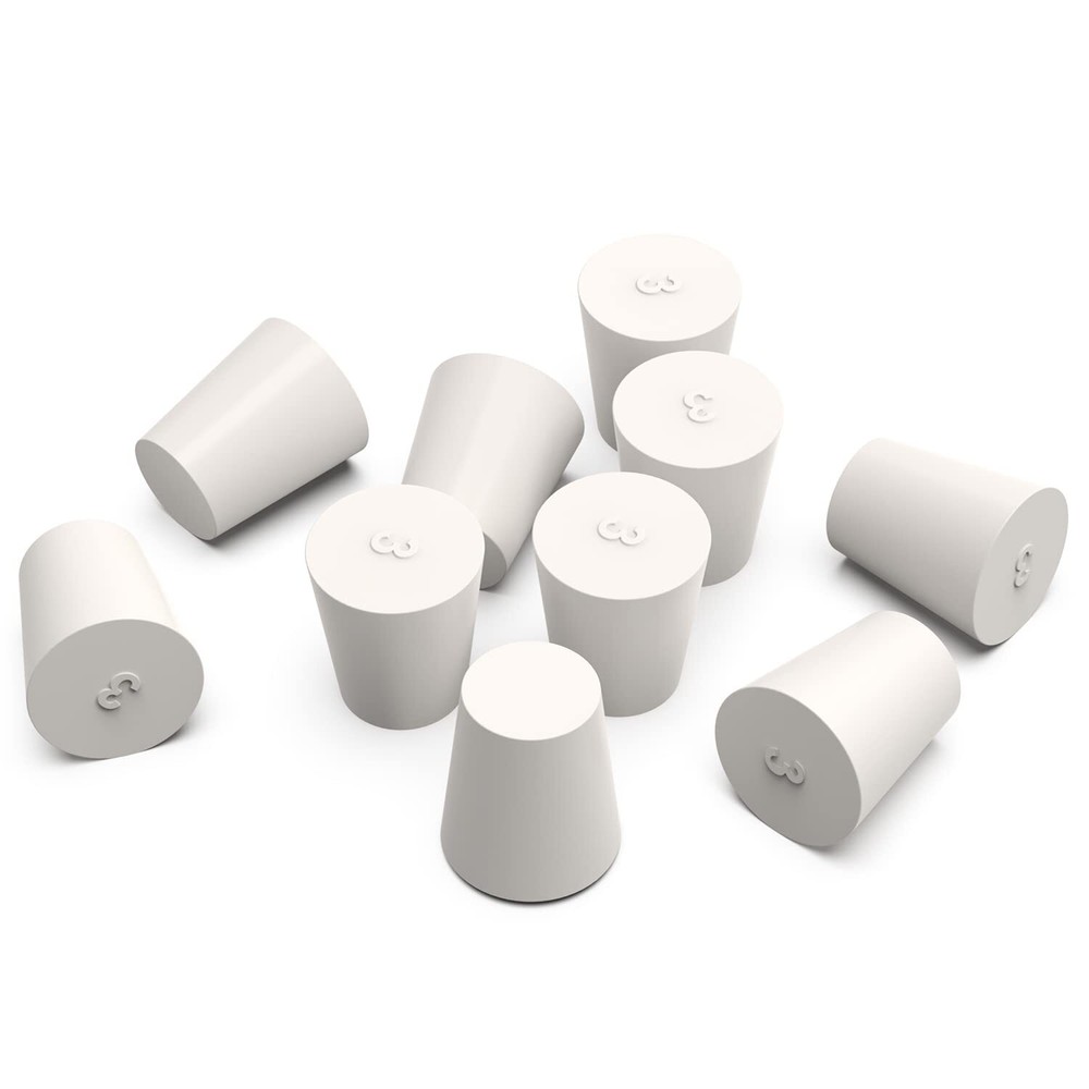 Solid Rubber Stoppers 10 Pack 3# White Tapered Lab Seal Rubber Stopper