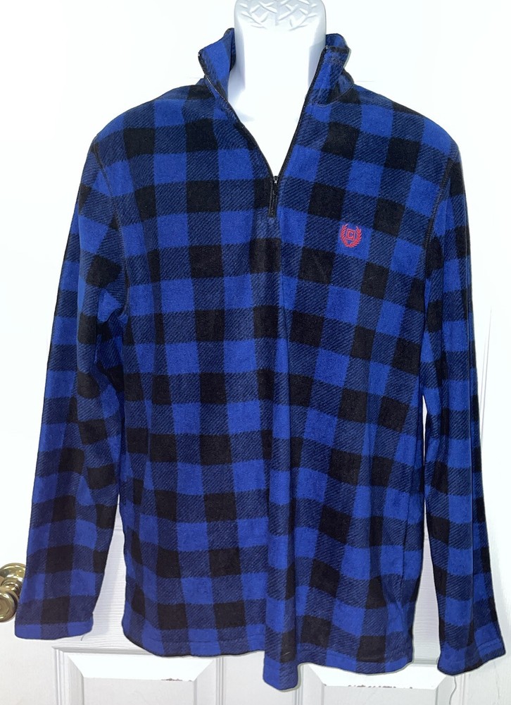 Chaps Golf Sz MEDIUM Blue Black Fleece L/S Stretch Pullover Top Jacket EUC