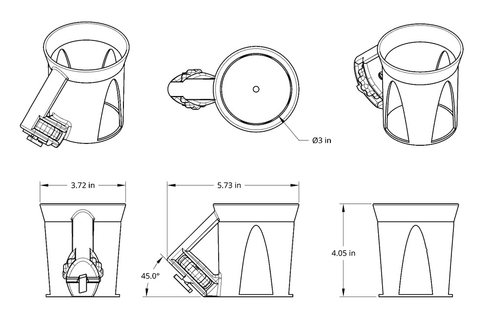 45 degree Cup Holder for LUND Sport Track System