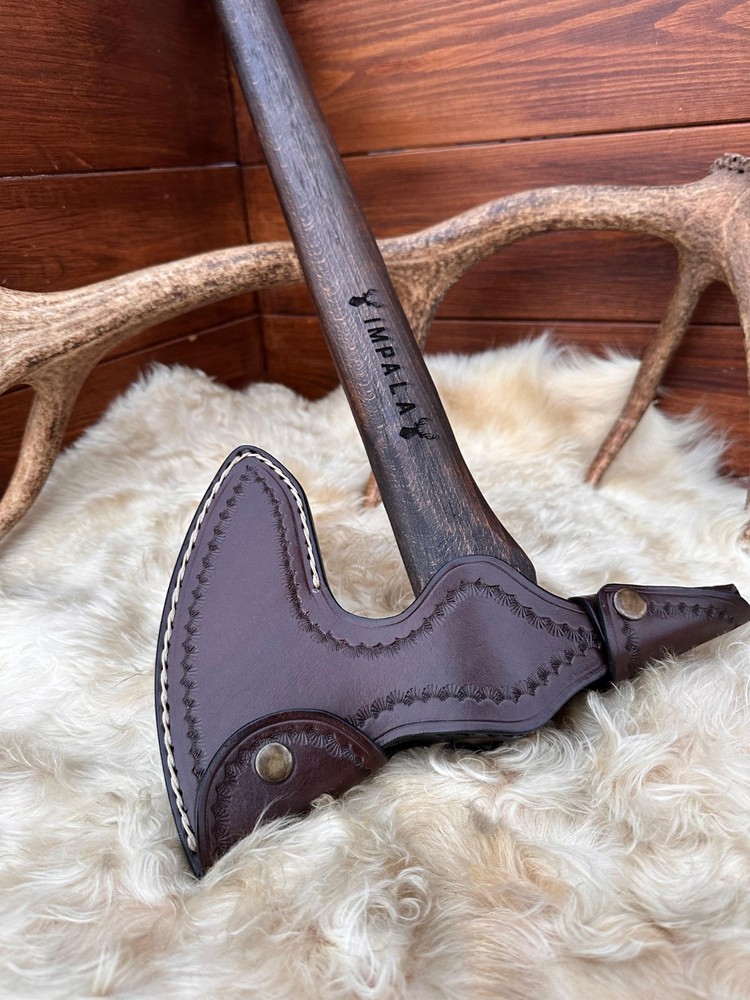 Handforged Carbon Steel Tomahawk Axe with Leather Sheath