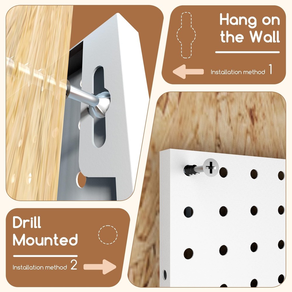 Peg Board, 4 Pack Metal PegBoard Organizer with Accessories, White Pegboard P...