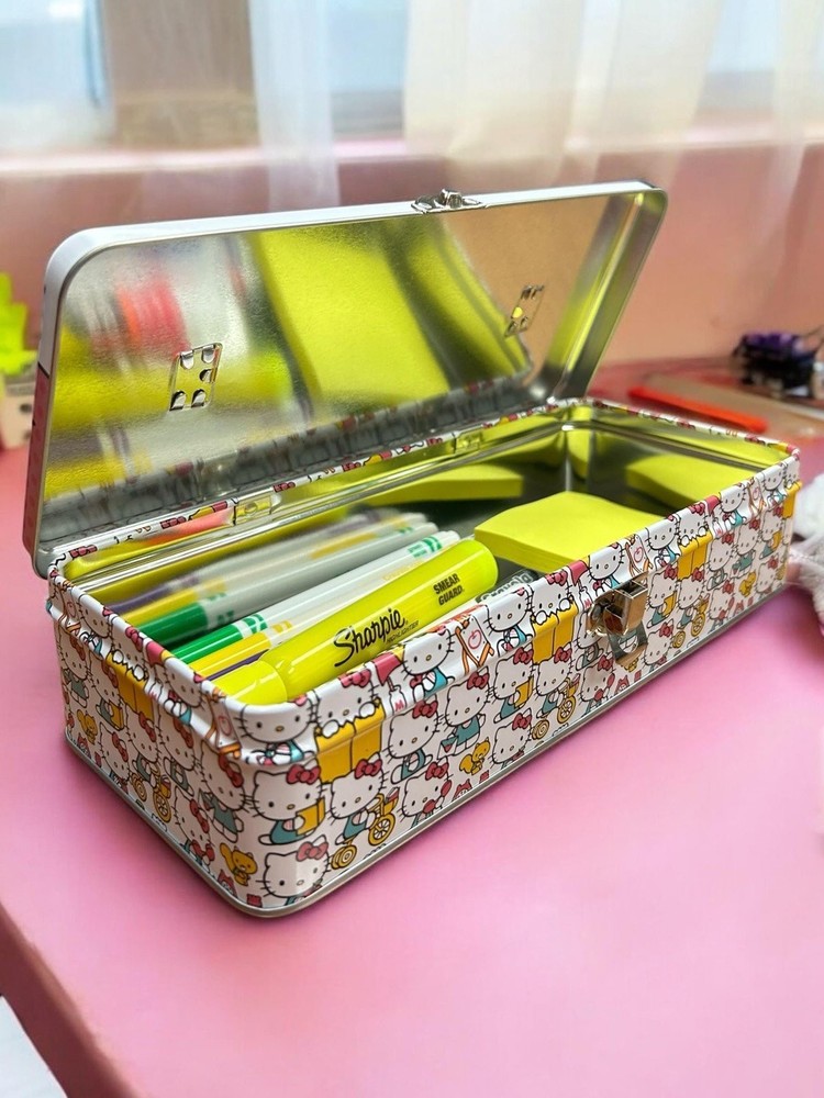 Tin Box Company Large Storage Box with Ruler Handle, Hello Kitty